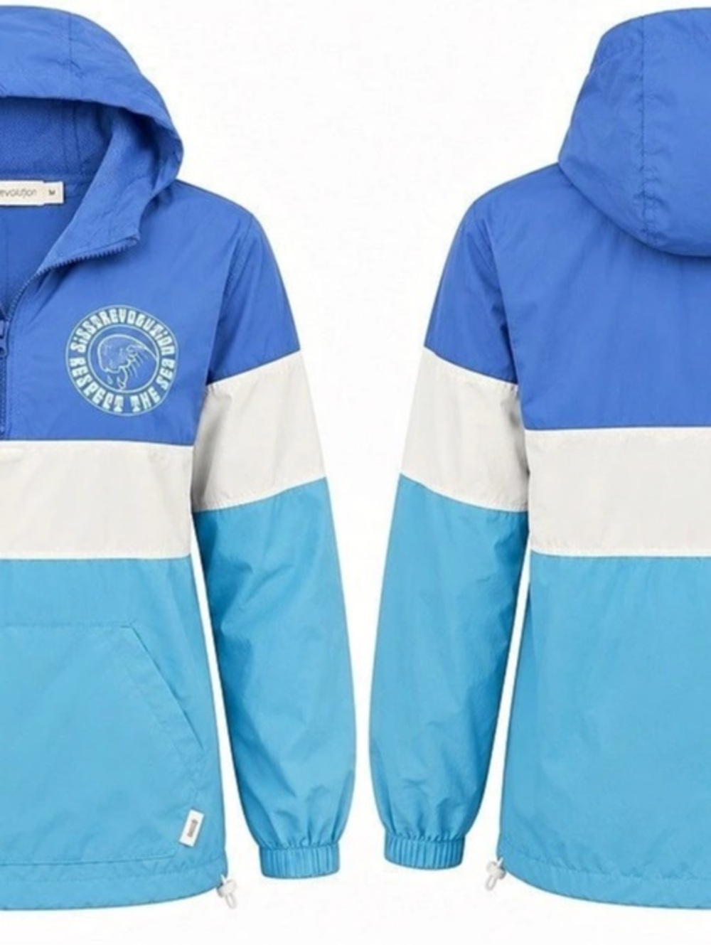 Sisstrevolution Women’s M Colorblock Hooded Windbreaker Anorak Blue White Surf
